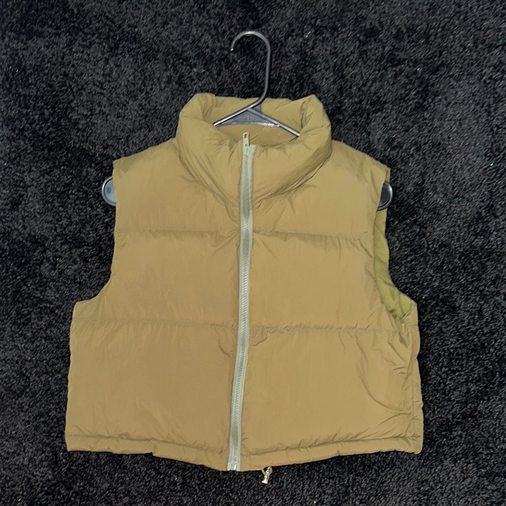Army Green Puffer Vest with Zipper